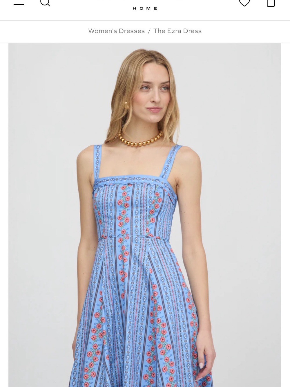 The Ezra Dress Blue Floral Stripe Midi Dress